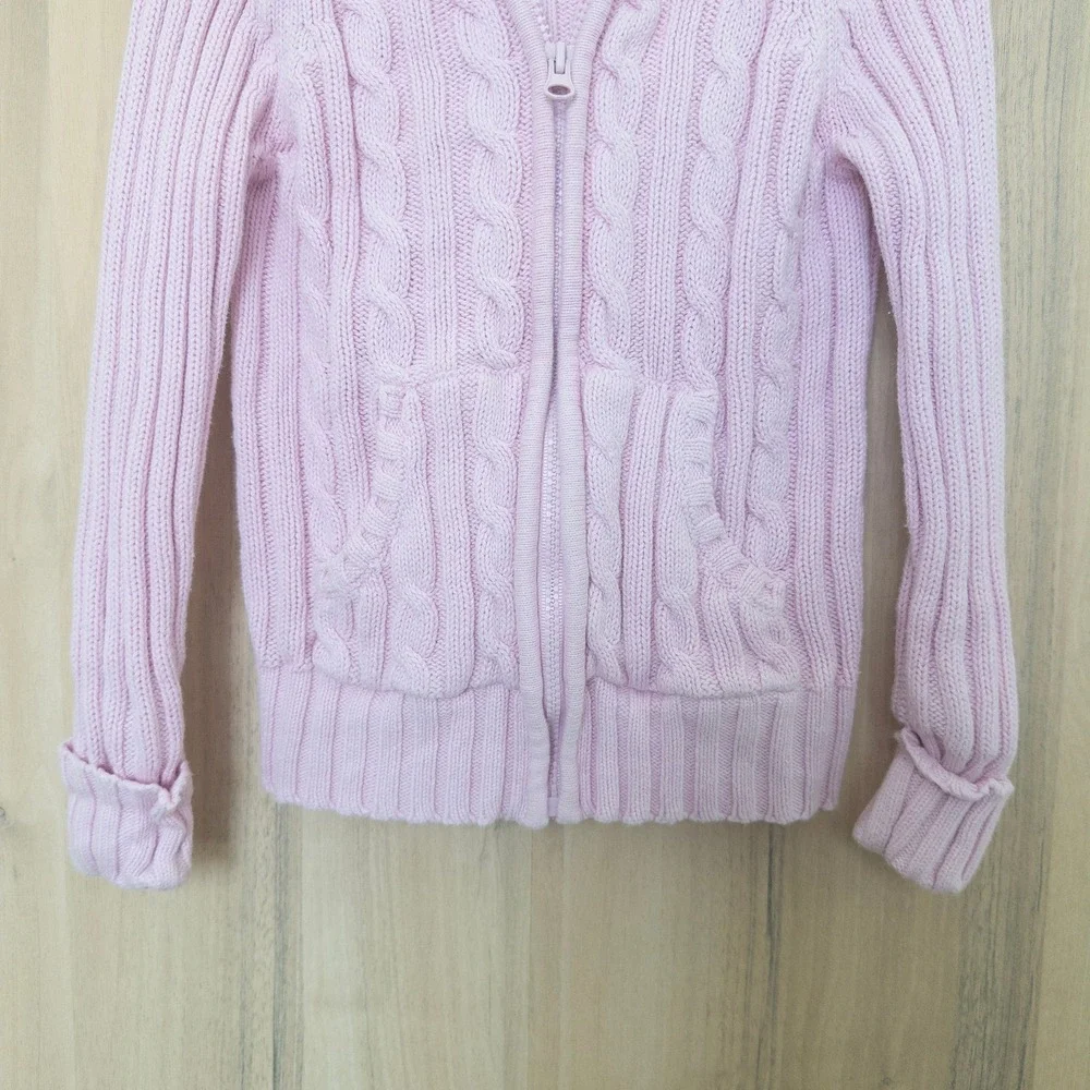 Vintage Osh Kosh Girls Sweater 4T Pink Cable Knit Hooded Zip‎ Up Cardigan Preppy